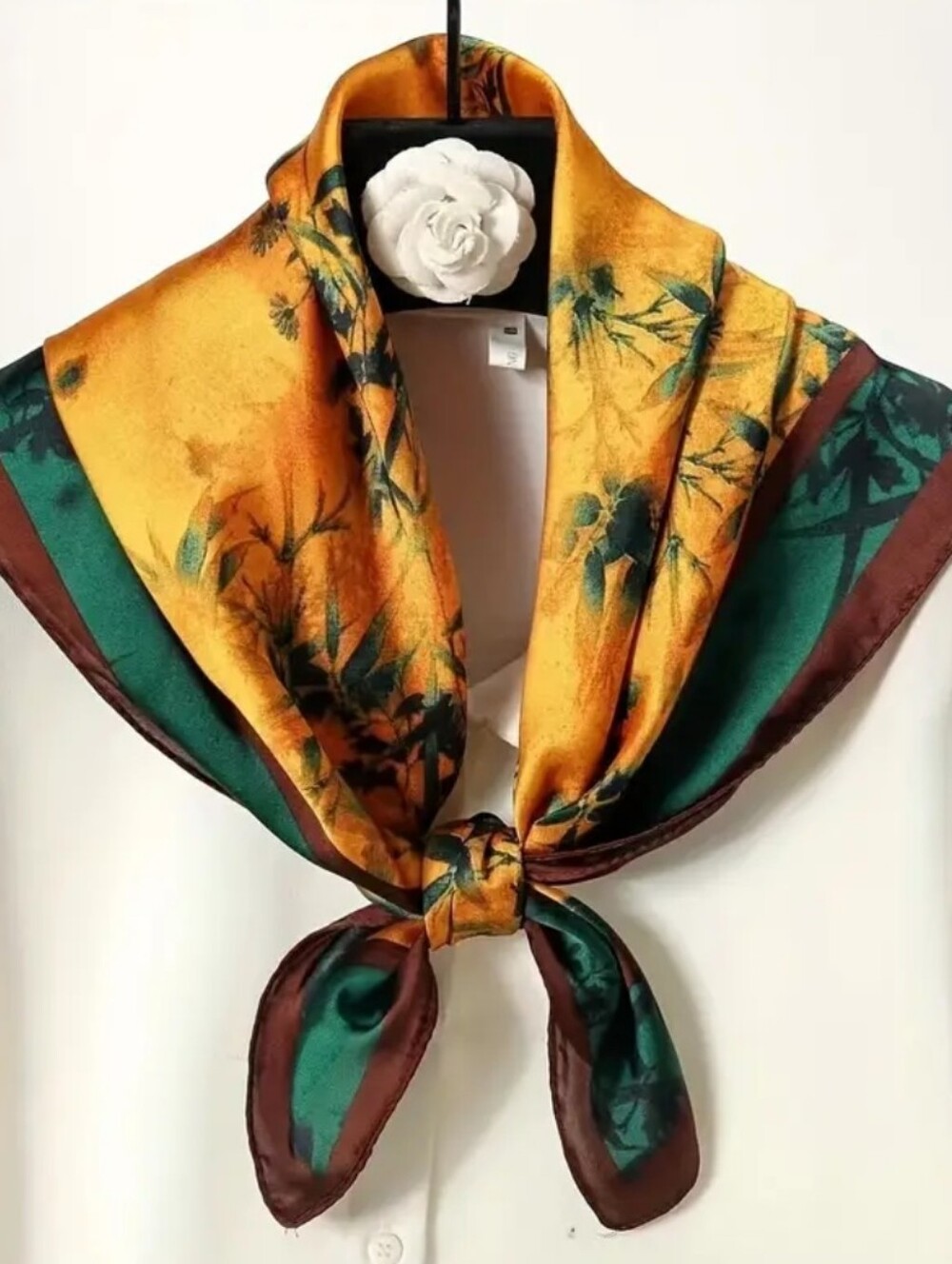 Silk-feel Yellow & Green Floral  Scarf -Women's  Head Scarf , Neckf